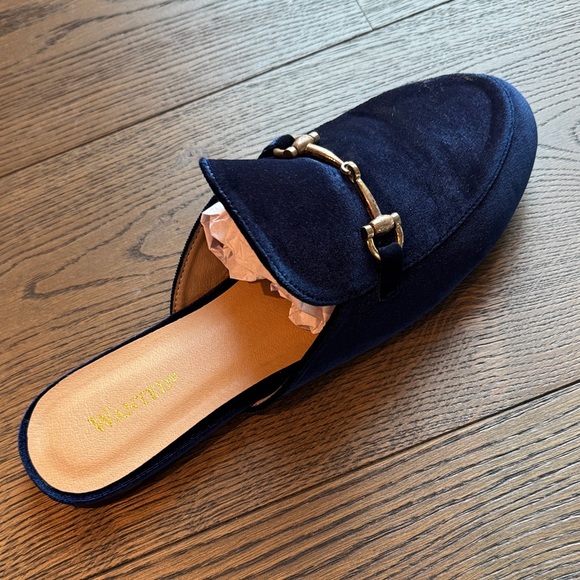 Wanted Womens Navy Velvet Slip-On Loafers - Picture 6 of 7